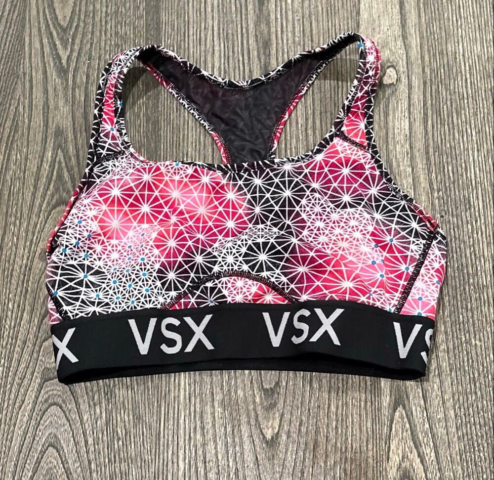 Victoria's Secret Women's VSX The Player Geo Racerback Sports Bra Black Medium